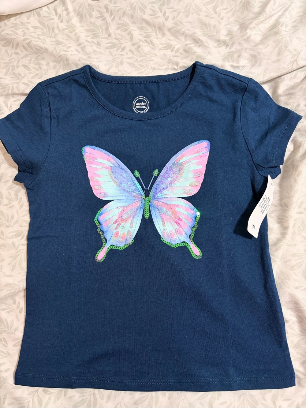 wonder nation navy short-sleeve tee with pastel butterfly